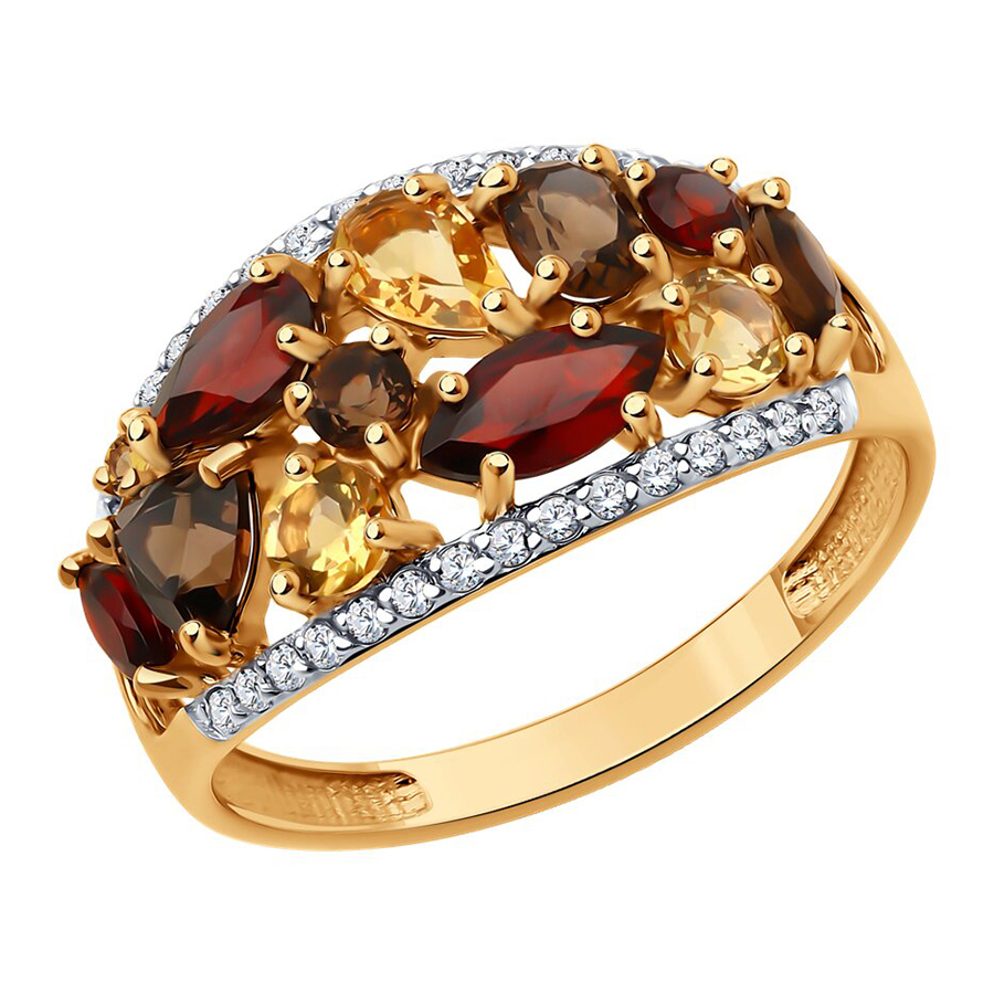 Кольцо, золото, микс полудрагоценных камней, 51-310-02172-2